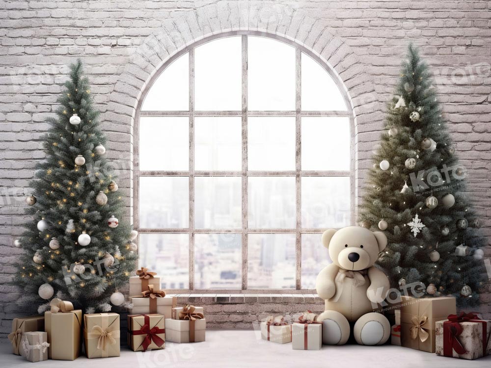 Kate Christmas Window Teddy Bear Wall Tree Backdrop Designed by Chain Photography