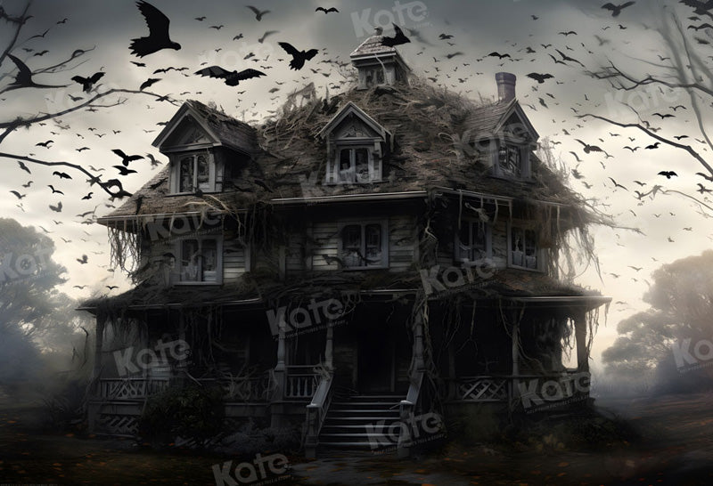 Kate Halloween Black House Bird Backdrop for Photography