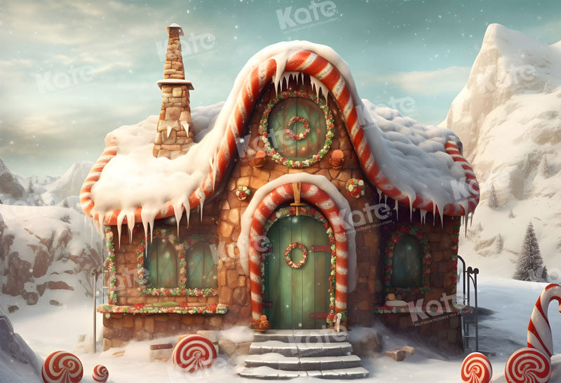 Kate Christmas Winter Snowy Candy House Backdrop for Photography