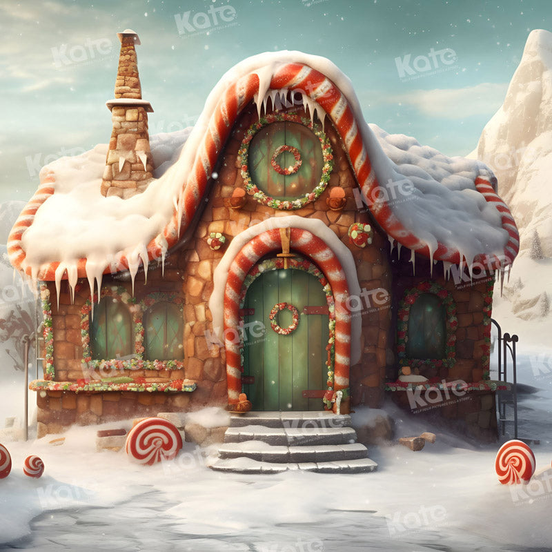 Kate Christmas Winter Snowy Candy House Backdrop for Photography