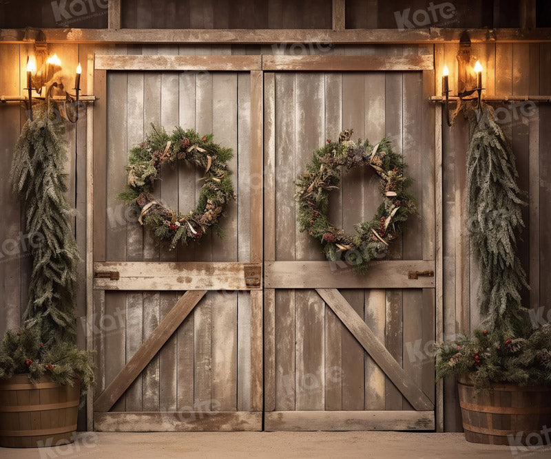 Kate Christmas Old Barn Door Fleece Backdrop for Photography