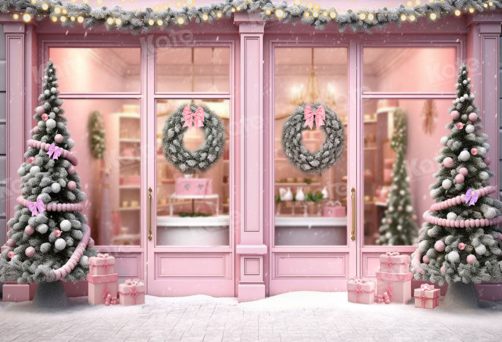 Kate Christmas Pink Store House Door Backdrop Designed by Chain Photography