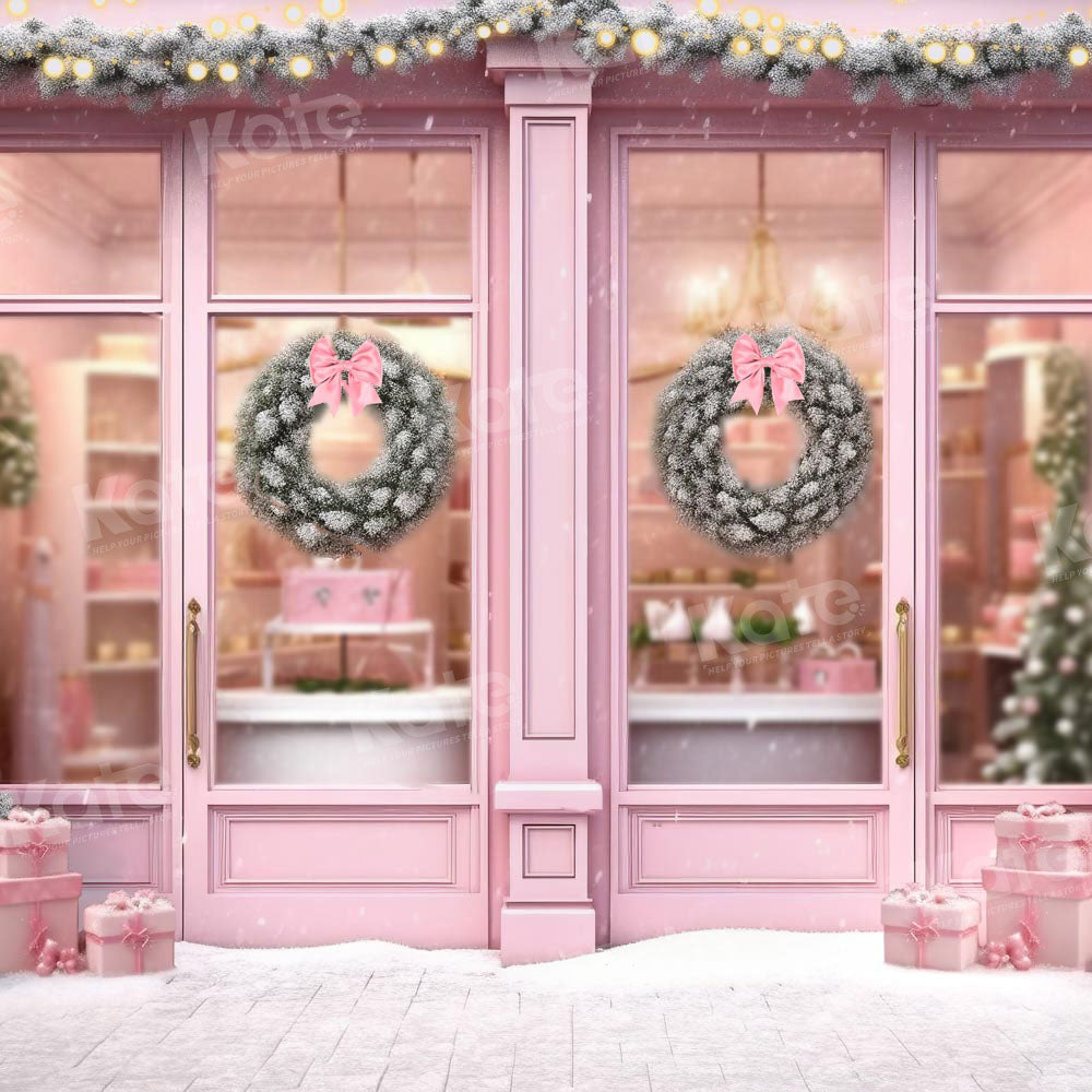 Kate Christmas Pink Store House Door Backdrop Designed by Chain Photography