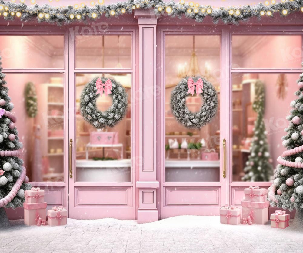 RTS Kate Christmas Pink Store House Door Backdrop Designed by Chain Photography