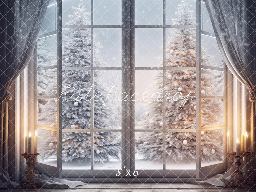 Custom Window Tree Cozy Snowy Window Holiday Backdrop