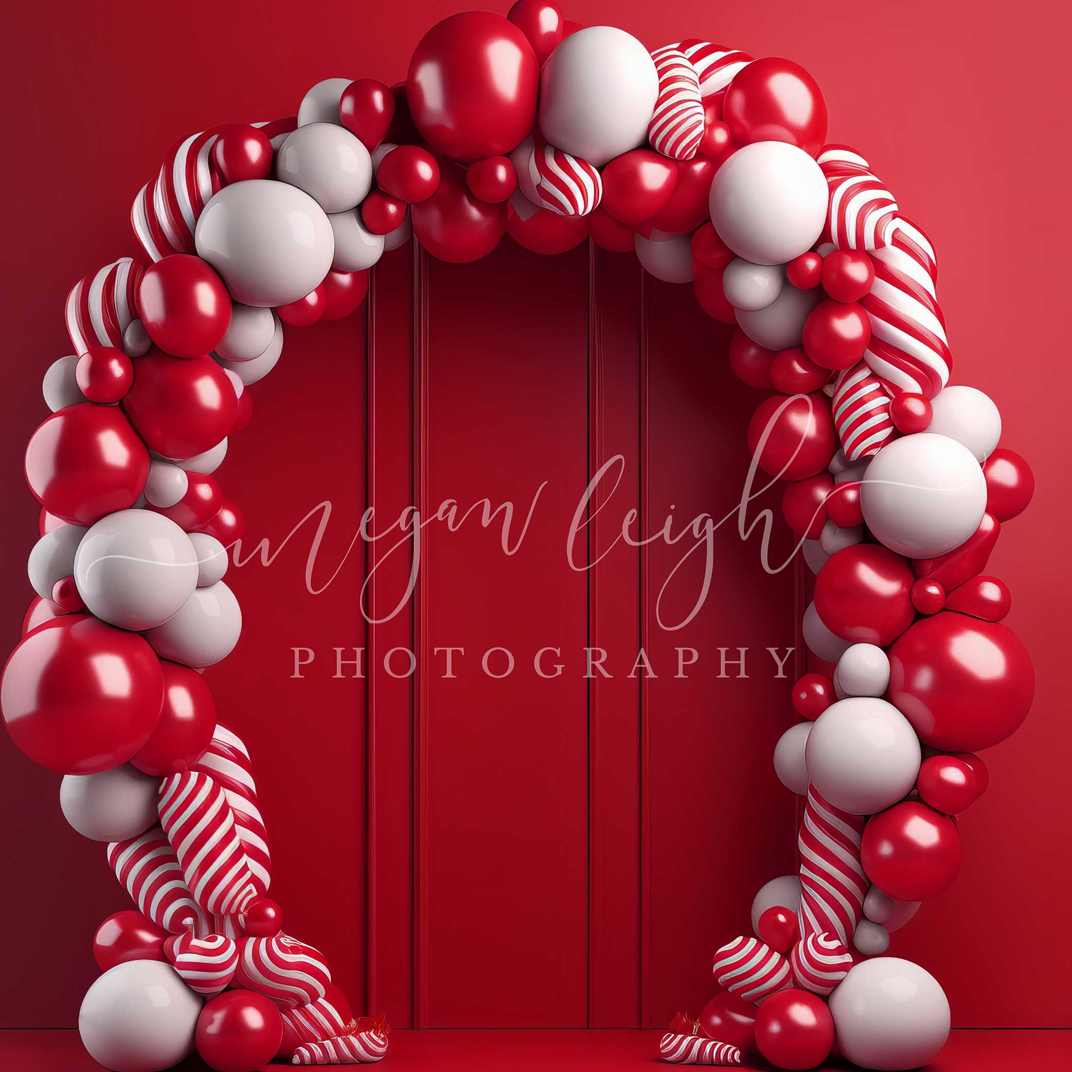 Kate Candycane Balloons Arch Red Wall Backdrop Designed by Megan Leigh Photography