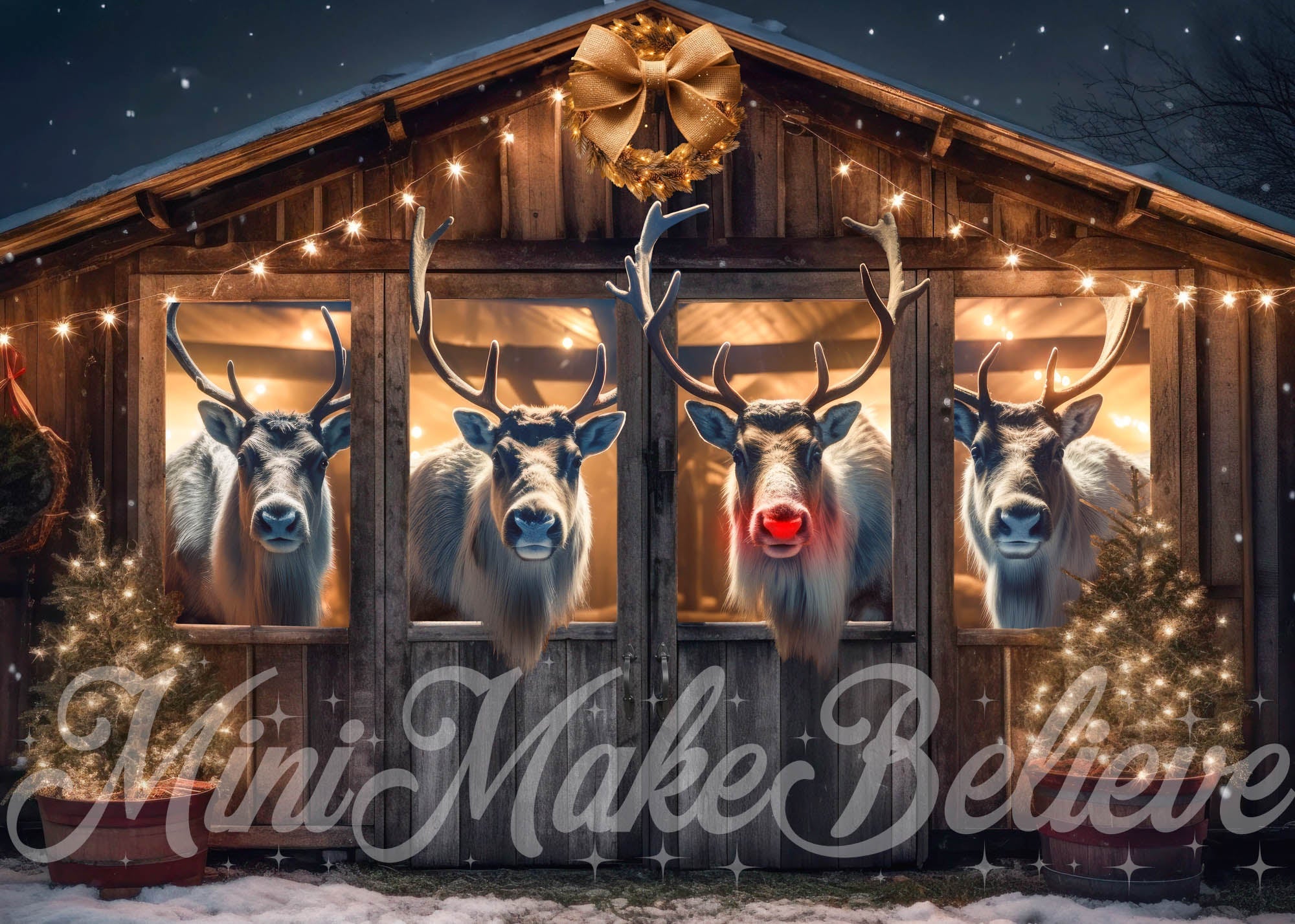 RTS Kate Christmas Reindeer- Stall at Night Backdrop Designed by Mini MakeBelieve