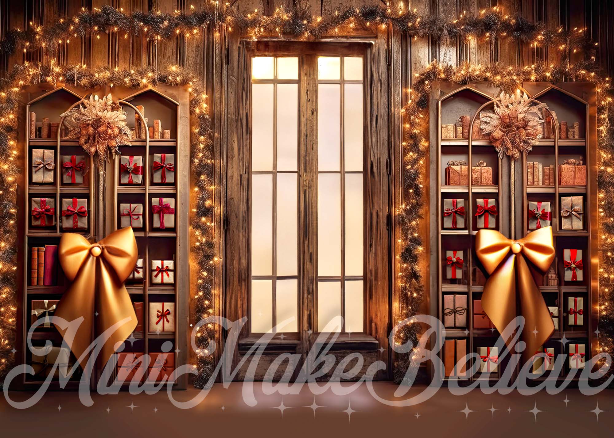 Kate Brown Rustic Library Winter Christmas Gift Backdrop Designed by Mini MakeBelieve
