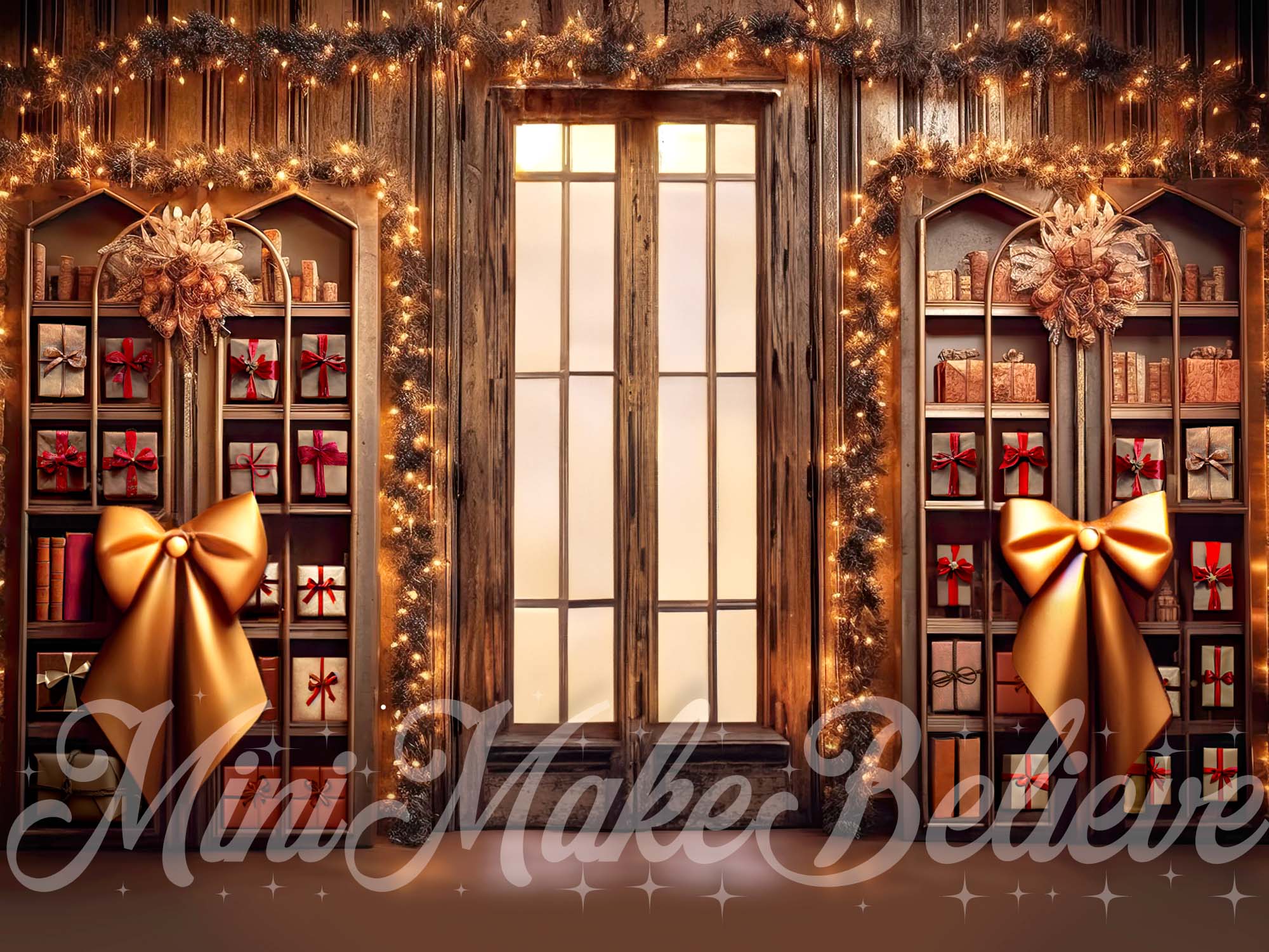 Kate Brown Rustic Library Winter Christmas Gift Backdrop Designed by Mini MakeBelieve