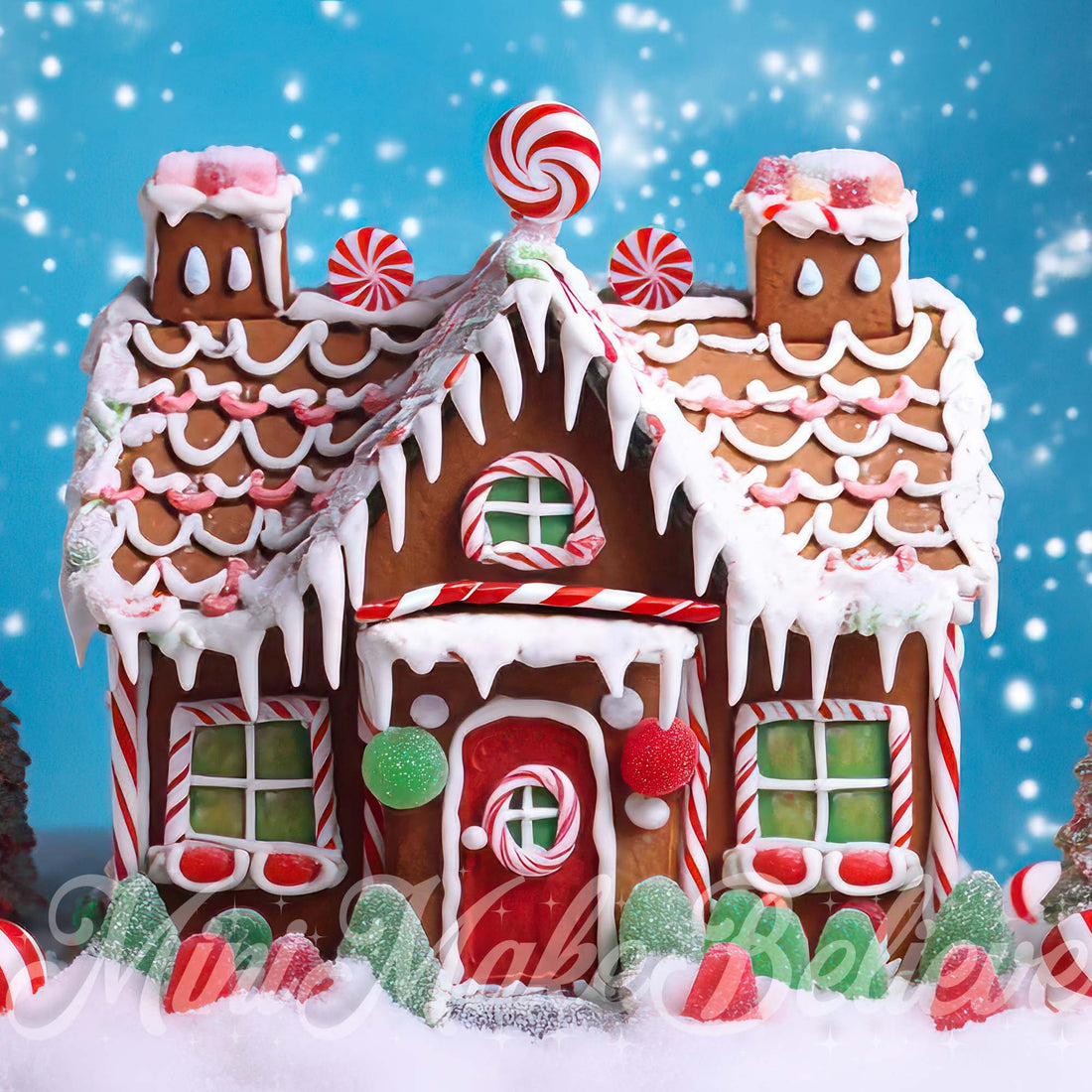 Festive Gingerbread House Winter Backdrop
