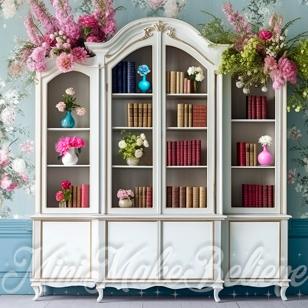 Spring Bookcase Vintage Floral Bookshelf Elegant Backdrop