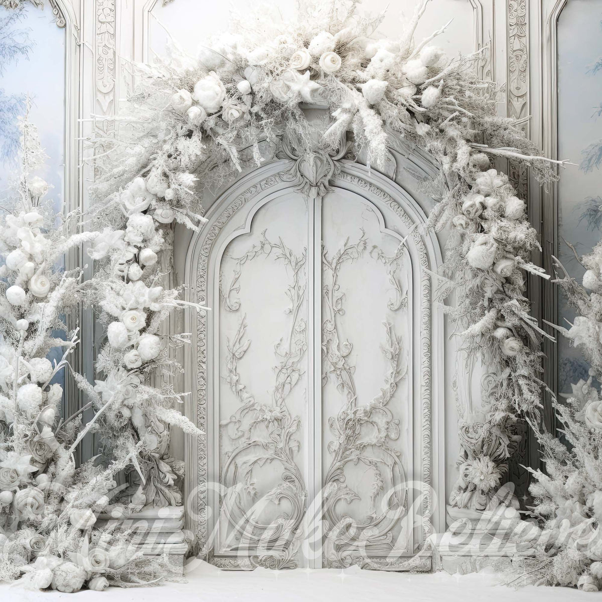 Elegant Winter Frost Floral Arch Backdrop
