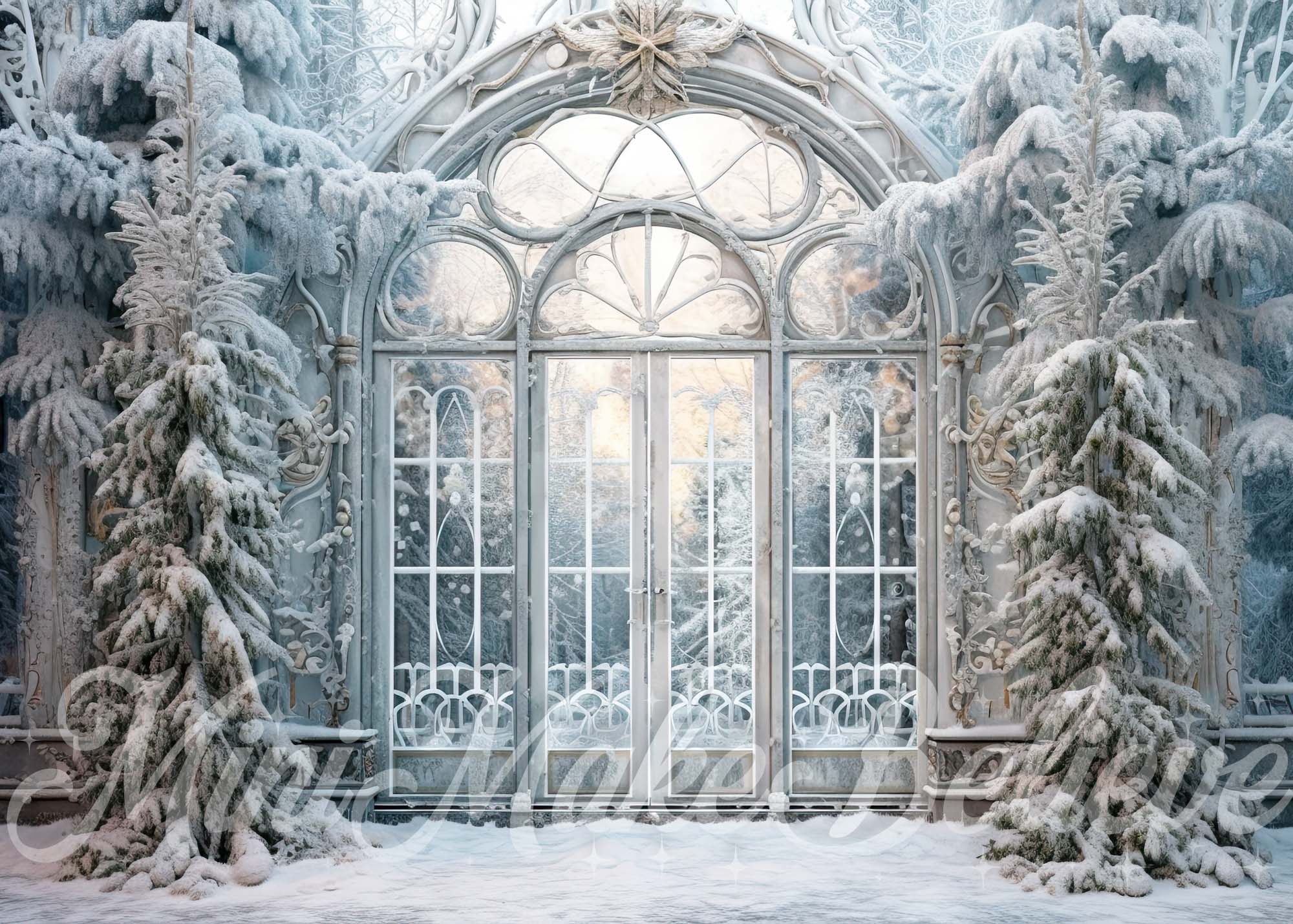 Kate Christmas Frosted Estate Gates Winter Backdrop Designed by Mini MakeBelieve