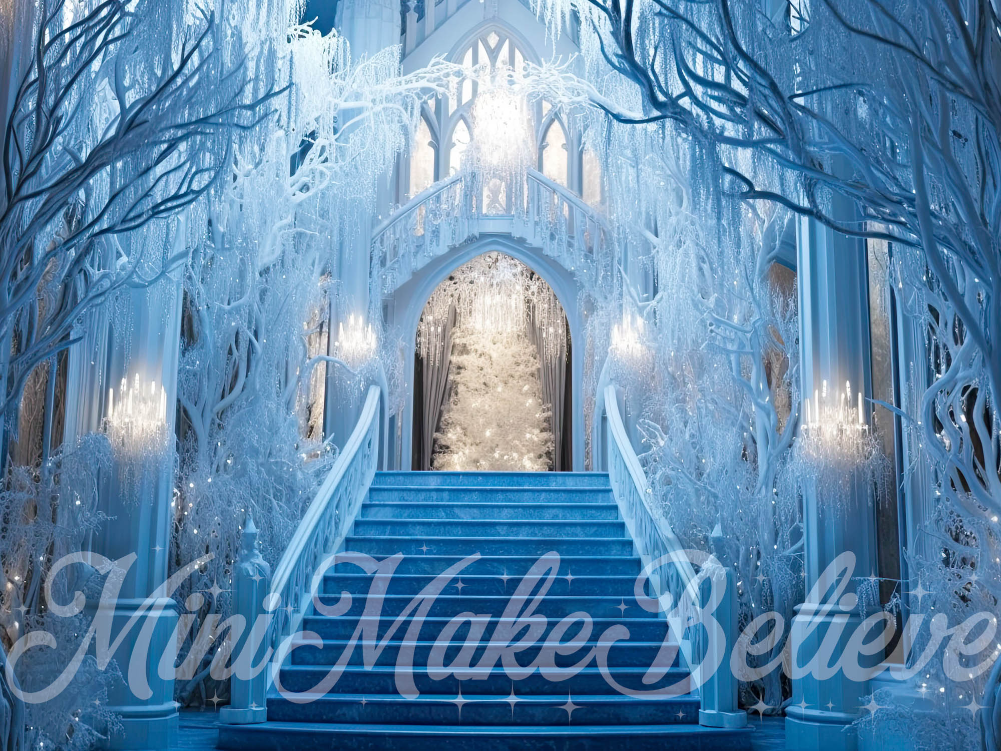 Kate Christmas Frozen Castle Stairs Winter Backdrop Designed by Mini MakeBelieve
