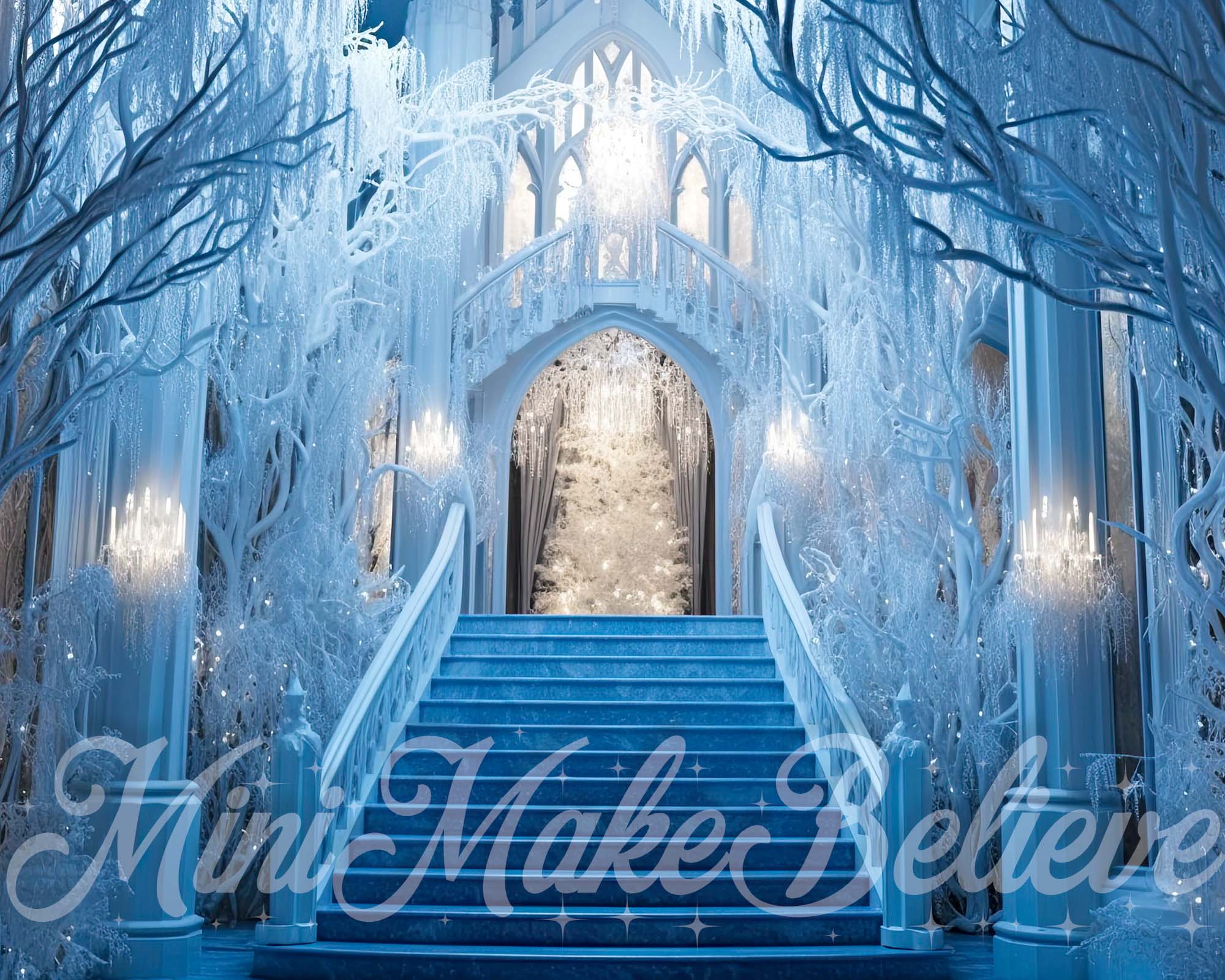 Kate Christmas Frozen Castle Stairs Winter Backdrop Designed by Mini MakeBelieve
