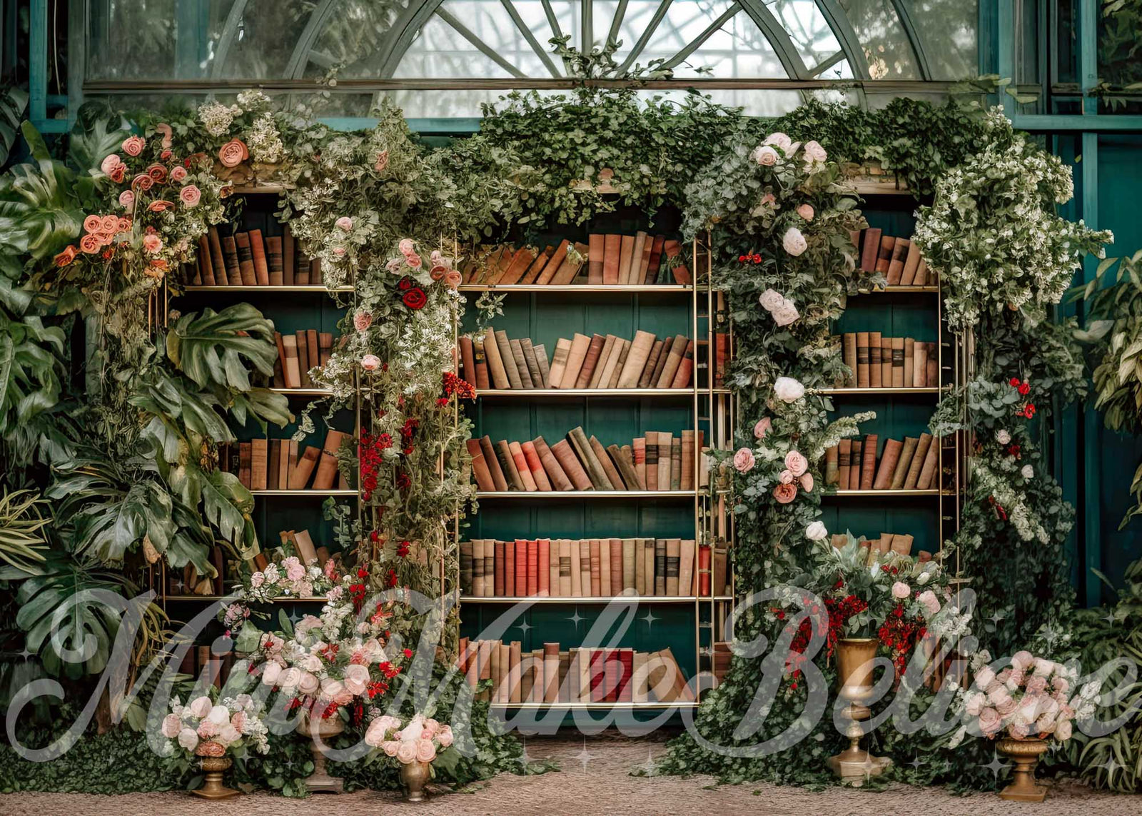 Vintage Floral Library Garden Backdrop