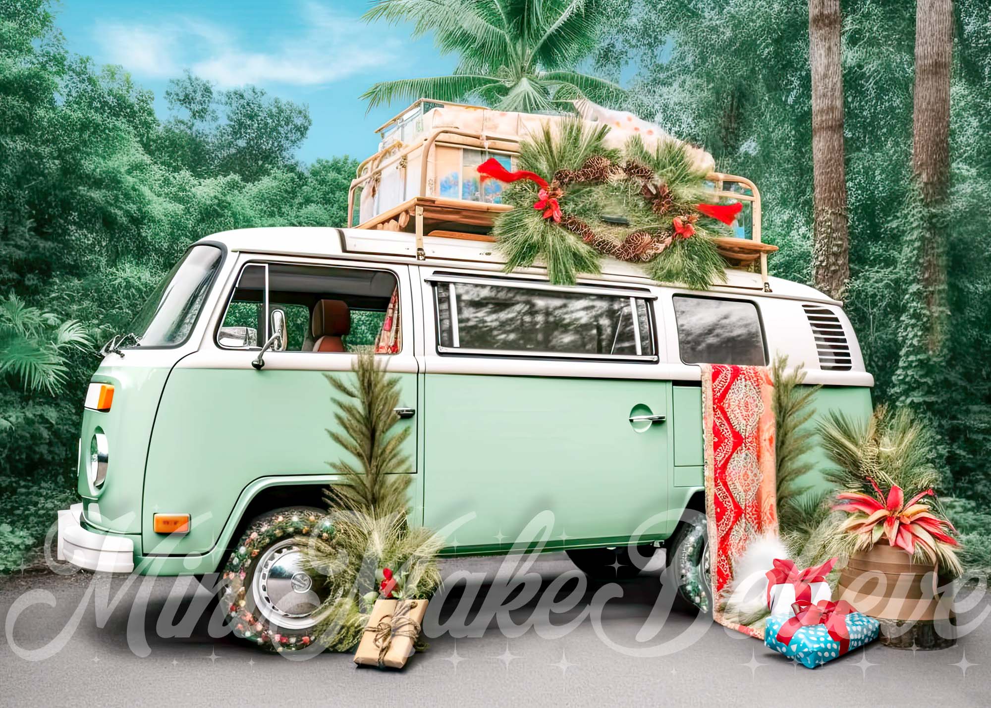Kate Christmas Mint Boho RV Camper Car Backdrop Designed by Mini MakeBelieve