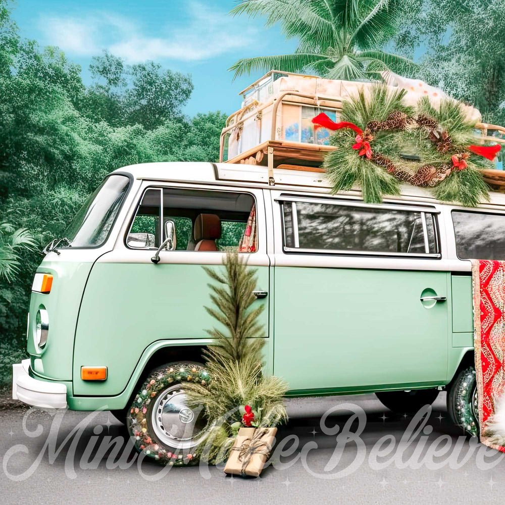 Vintage Holiday Campervan Christmas Backdrop