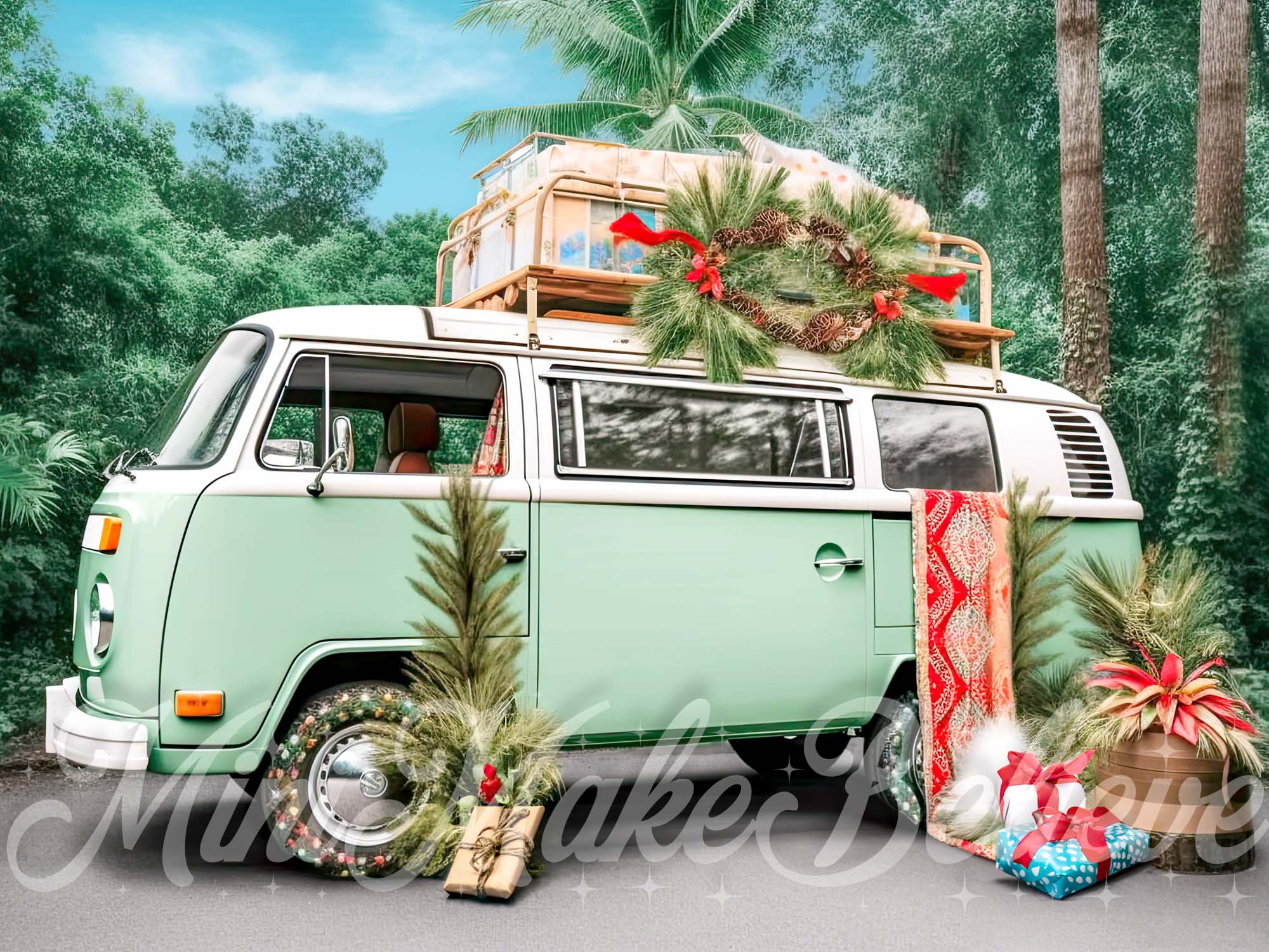 Kate Christmas Mint Boho RV Camper Car Backdrop Designed by Mini MakeBelieve