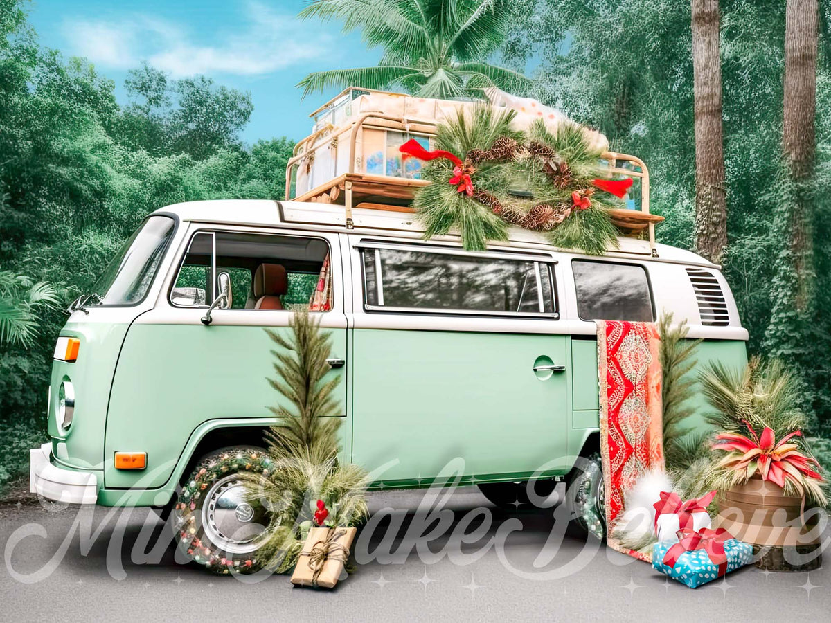 Vintage Holiday Campervan Christmas Backdrop