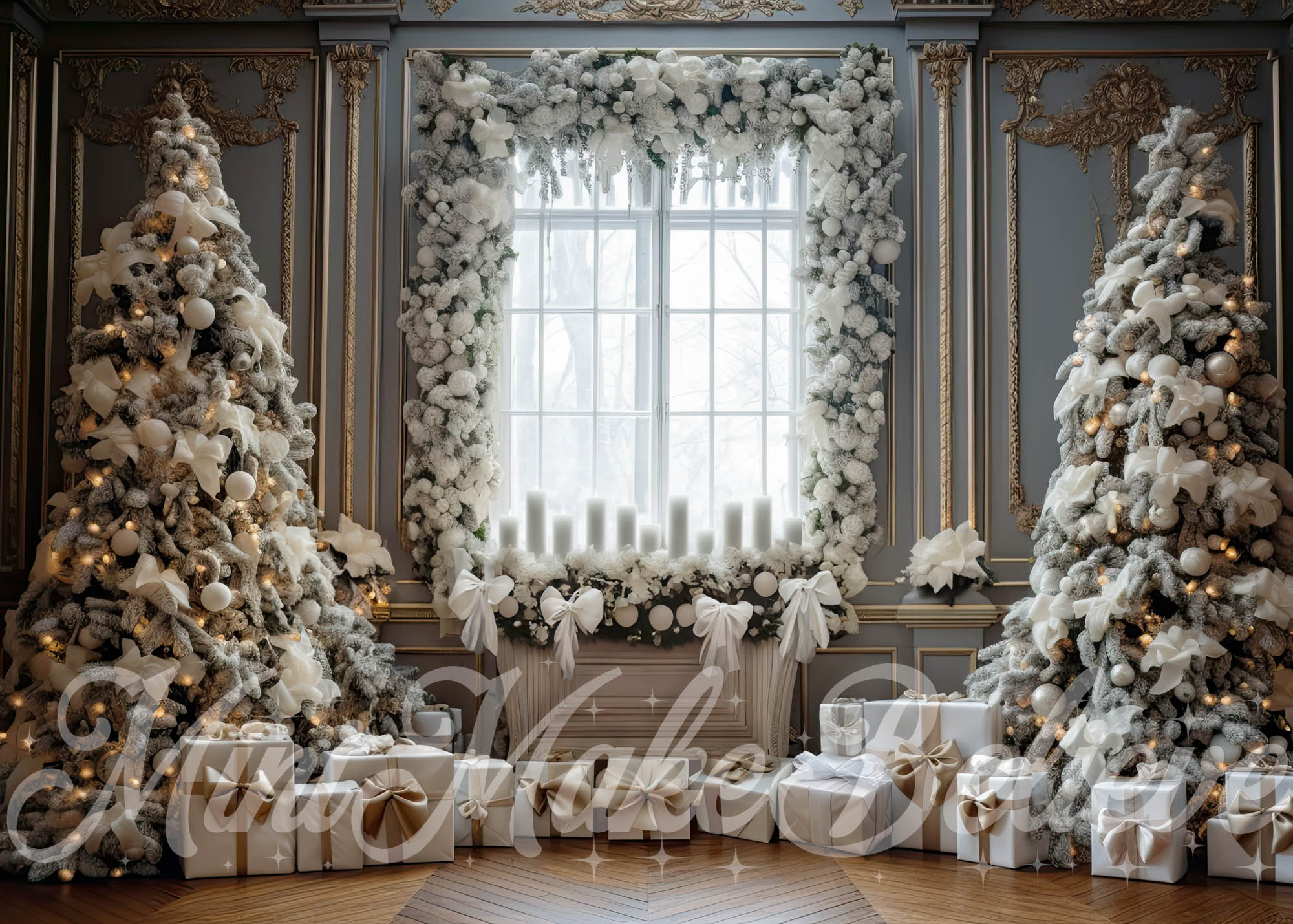 Kate Christmas Luxury Interior Decorated Trees Gifts Winter Backdrop Designed by Mini MakeBelieve
