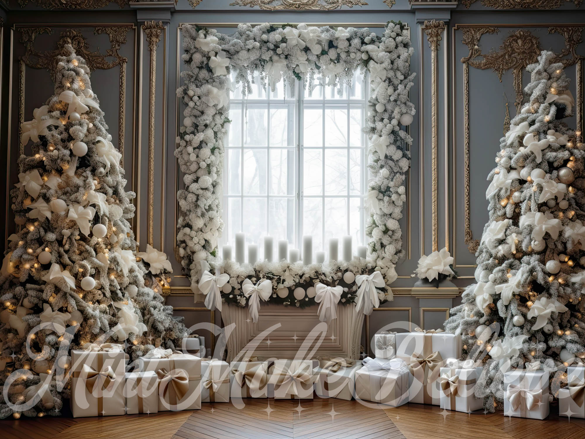 Kate Christmas Luxury Interior Decorated Trees Gifts Winter Backdrop Designed by Mini MakeBelieve