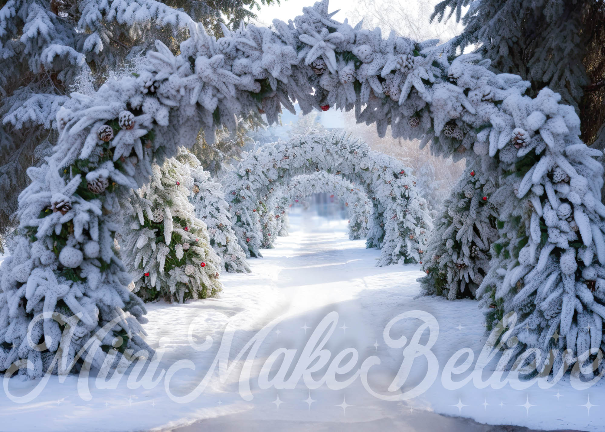 Kate Christmas Frosted Pine Arch Winter Backdrop Designed by Mini MakeBelieve