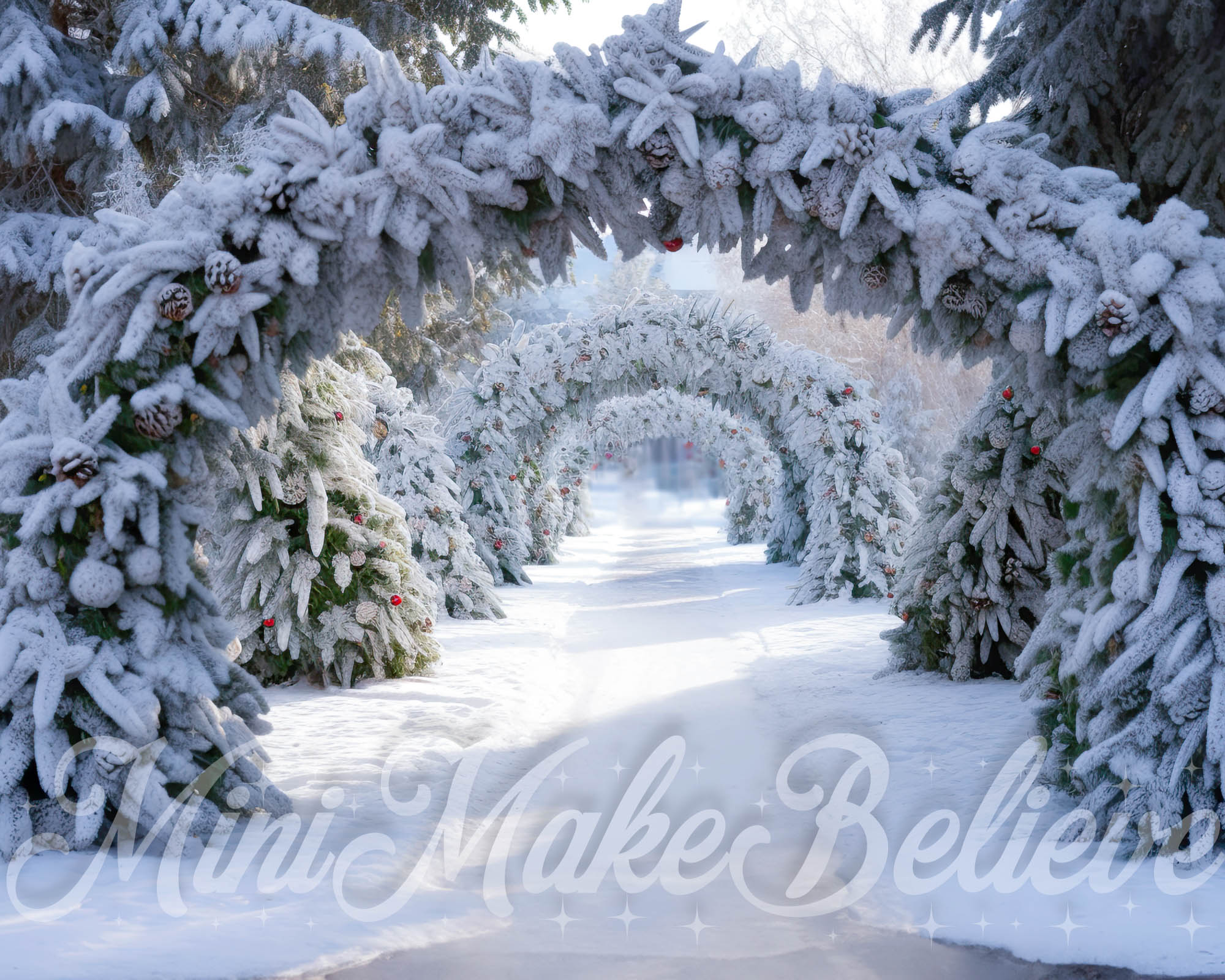 Kate Christmas Frosted Pine Arch Winter Backdrop Designed by Mini MakeBelieve
