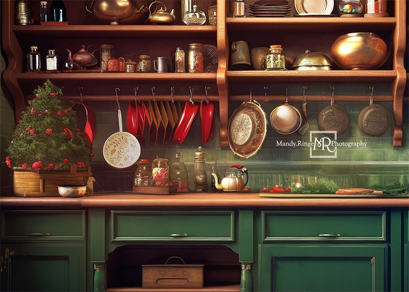 Kate Red and Green Christmas Kitchen Backdrop Designed by Mandy Ringe