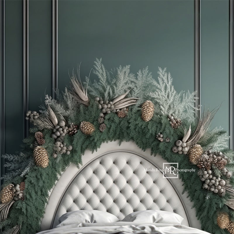 Kate Headboard with Winter Greenery Backdrop Designed by Mandy Ringe Photography