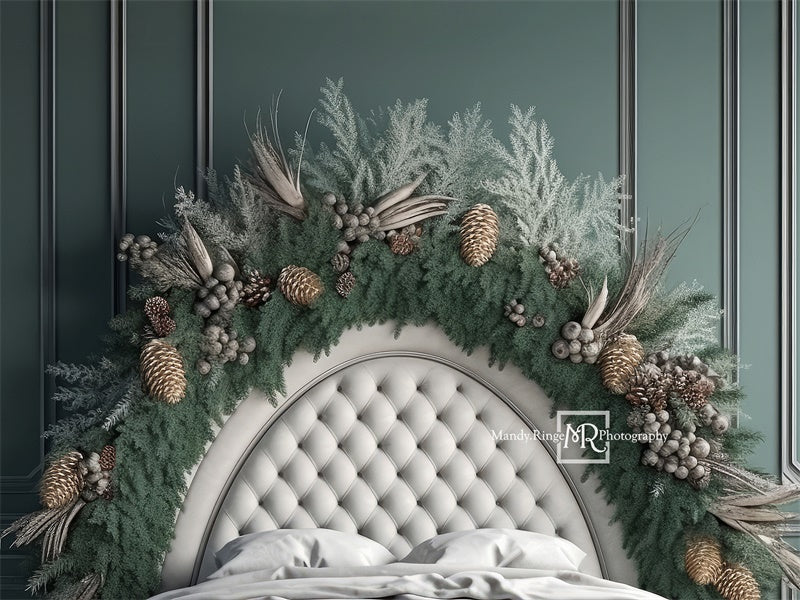 Kate Headboard with Winter Greenery Backdrop Designed by Mandy Ringe Photography