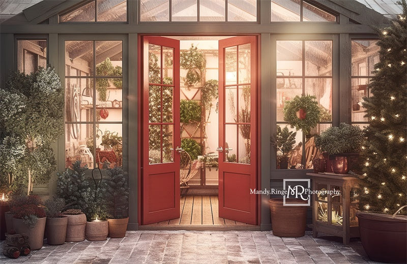 Kate Christmas Holiday Greenhouse Red Backdrop Designed by Mandy Ringe Photography
