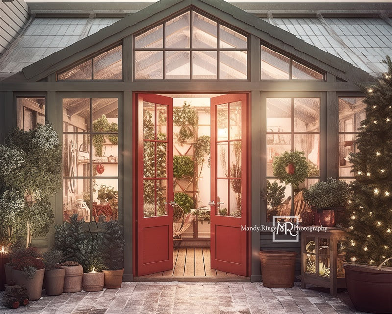 Kate Christmas Holiday Greenhouse Red Backdrop Designed by Mandy Ringe Photography