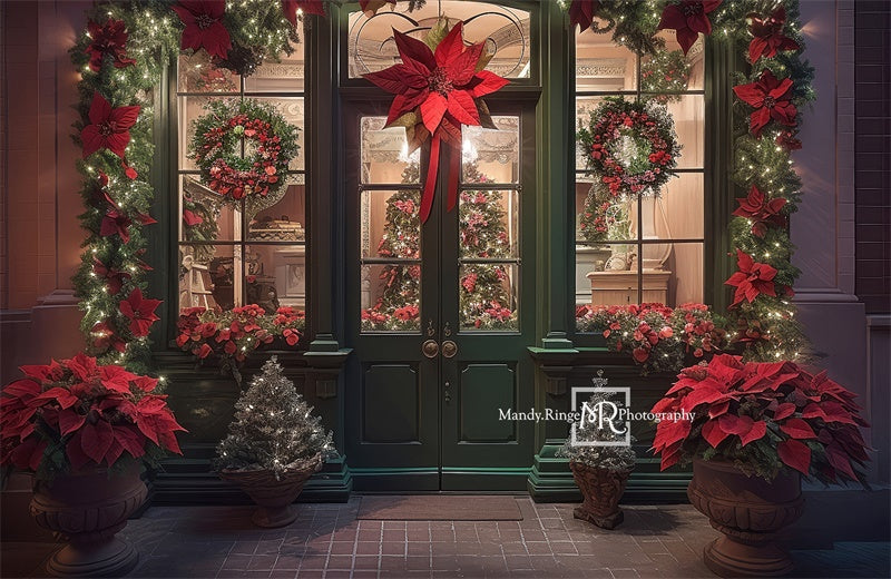Kate Christmas Poinsettia Storefront Backdrop Designed by Mandy Ringe Photography