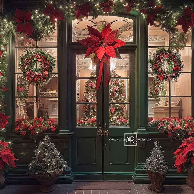 Kate Christmas Poinsettia Storefront Backdrop Designed by Mandy Ringe Photography