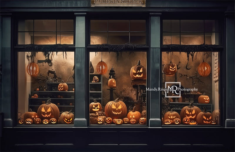 Kate Halloween Pumpkin Shoppe Storefront Backdrop Designed by Mandy Ringe Photography