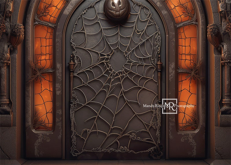 Kate Spooky Black and Orange Glowing Halloween Door Backdrop Designed by Mandy Ringe Photography