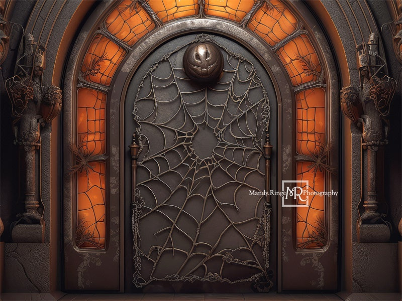 Kate Spooky Black and Orange Glowing Halloween Door Backdrop Designed by Mandy Ringe Photography