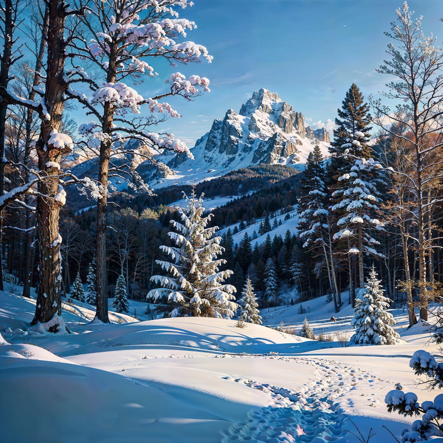 Winter Mountain Snowy Forest Backdrop