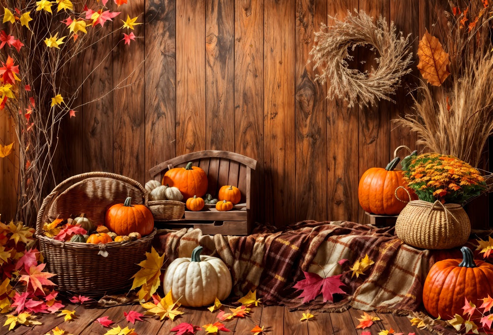 Kate Autumn Brown Wood Pumpkin Backdrop for Photography