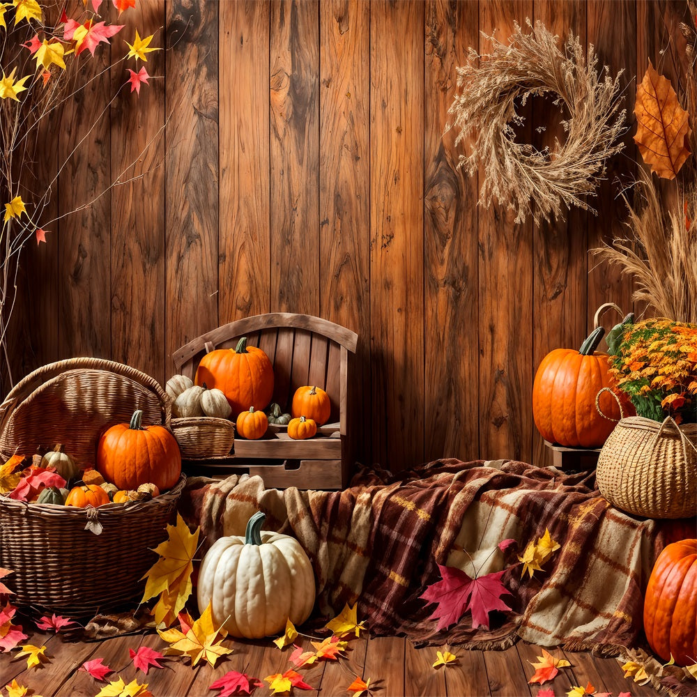 Kate Autumn Brown Wood Pumpkin Backdrop for Photography