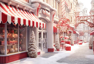 Kate Christmas Winter Snowy Street Printed Backdrop Designed by Chain Photography