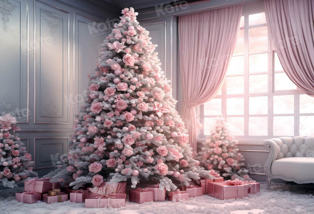 RTS Kate Christmas Pink Room Rose Tree Window Backdrop Designed by Emetselch