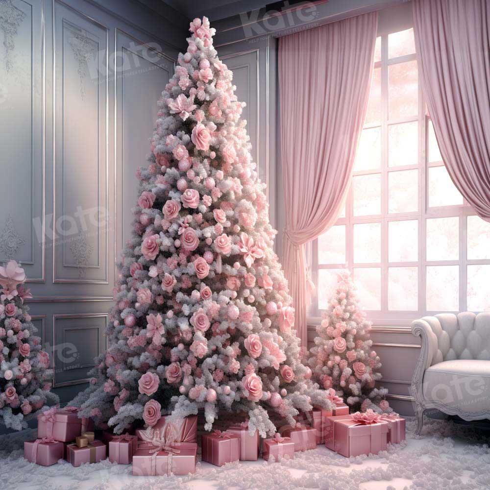 Kate Christmas Pink Room Rose Tree Window Backdrop Designed by Emetselch