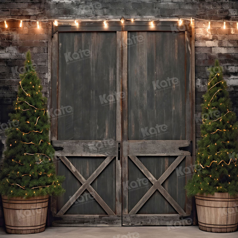 Kate Christmas Dark Gray Barn Door Brick Wall Backdrop for Photography