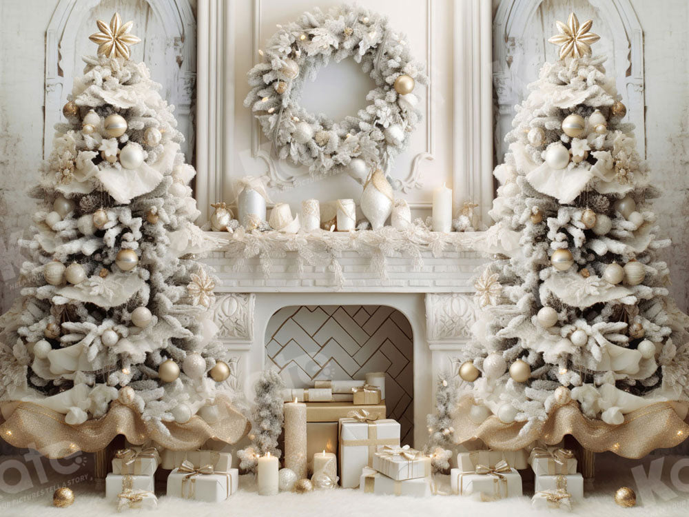 Kate Christmas Elegant Room White Fireplace Backdrop for Photography