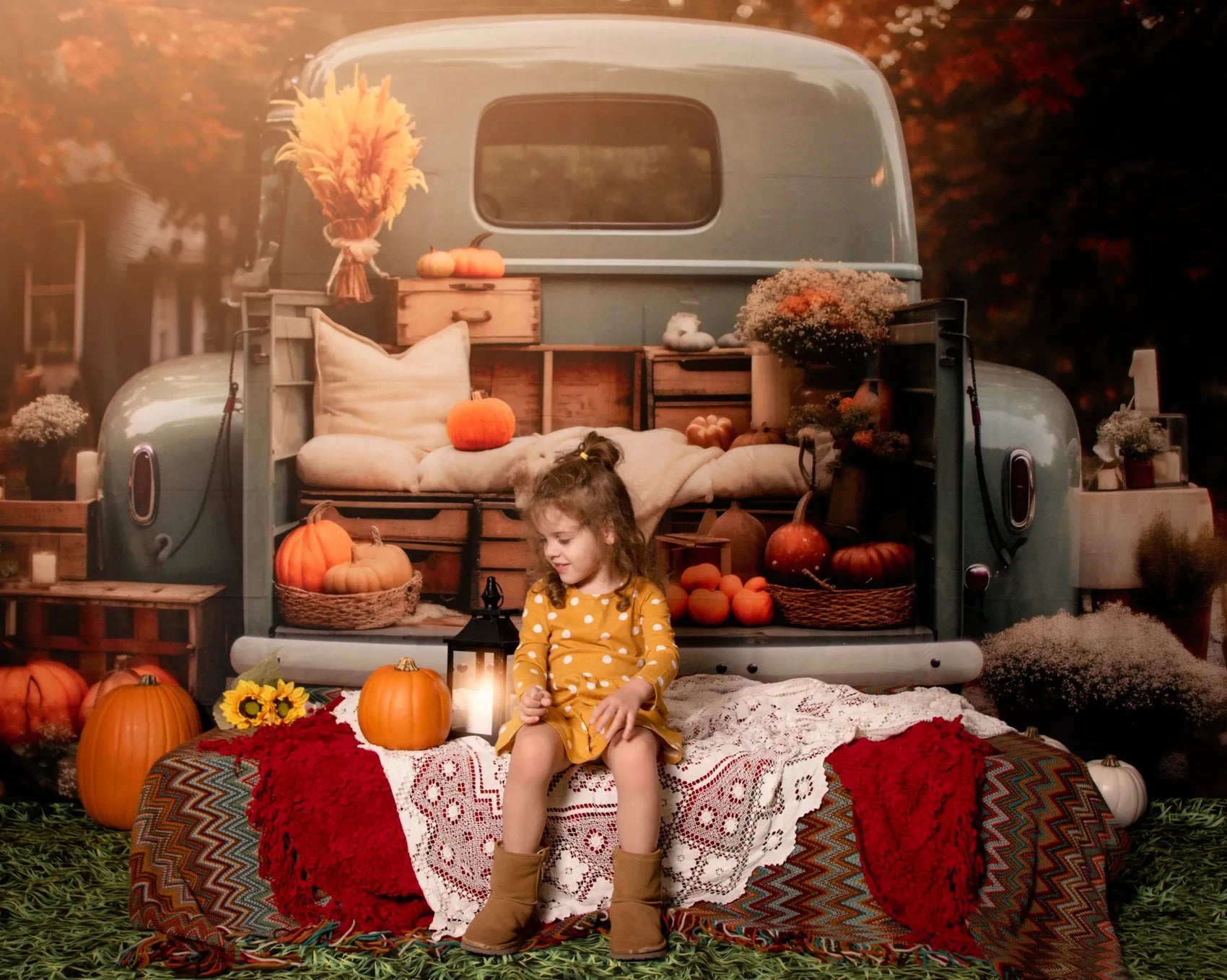 Kate Fall Truck with Pumpkins Backdrop for Photography