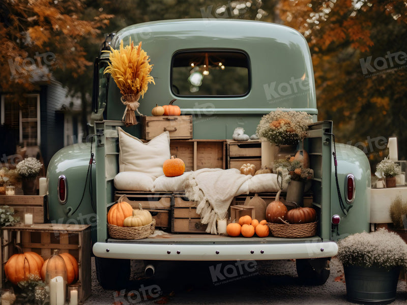 Kate Fall Truck with Pumpkins Fleece Backdrop for Photography