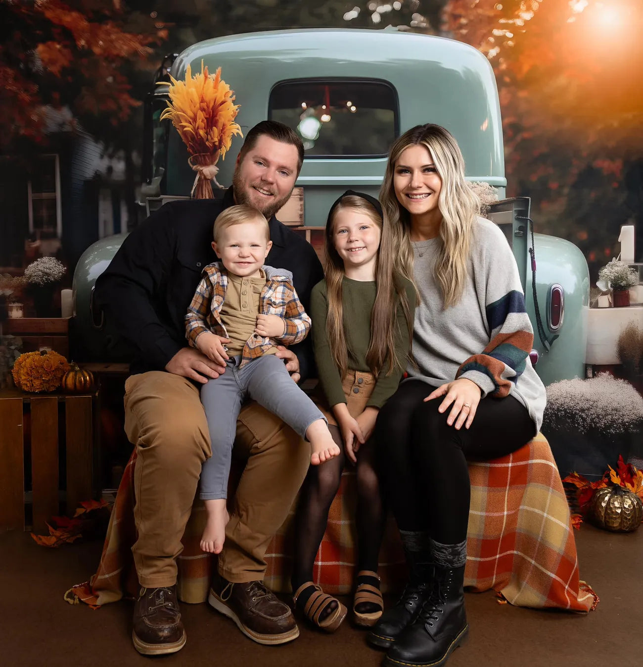 Kate Fall Truck with Pumpkins Fleece Backdrop for Photography