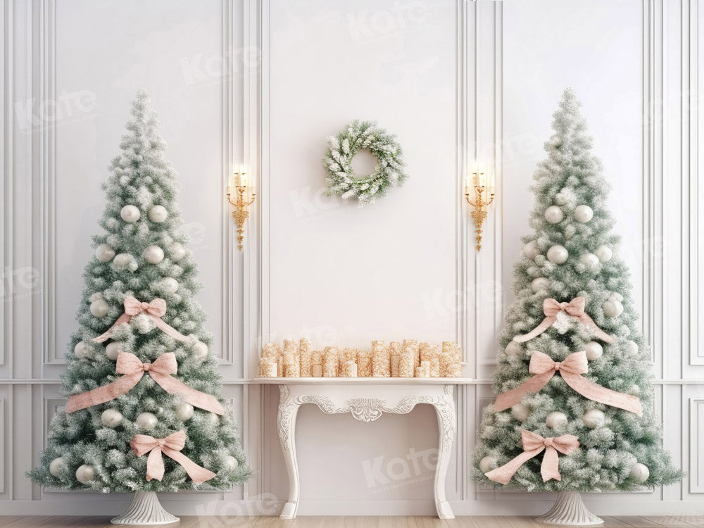 Kate Christmas Elegant White Wall Fireplace Backdrop Designed by Emetselch